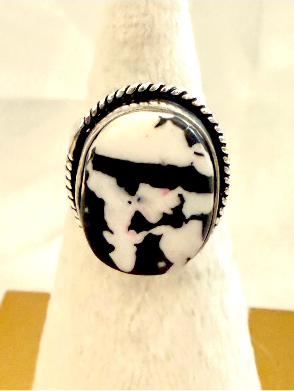 925 Sterling Silver Zebra Jasper Oval Boho Statement Ring Size 5.5